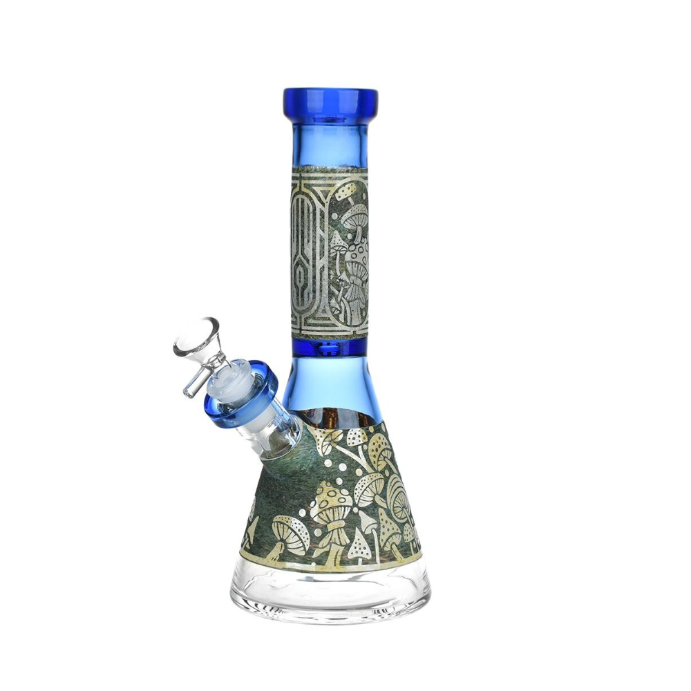 9" Pulsar Mushroom Melange Etched Glass Beaker Water Pipe