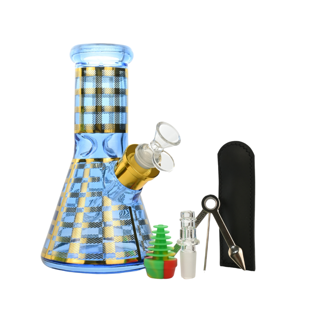 8" Checkered Pattern Glass Bong Kit