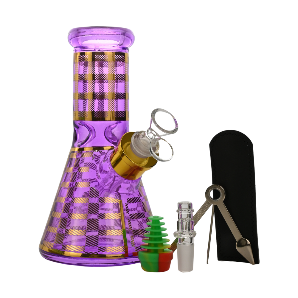 8" Checkered Pattern Glass Bong Kit