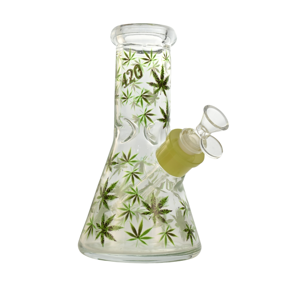 8" 7mm Green Leaf Beaker Deluxe Smoke Box