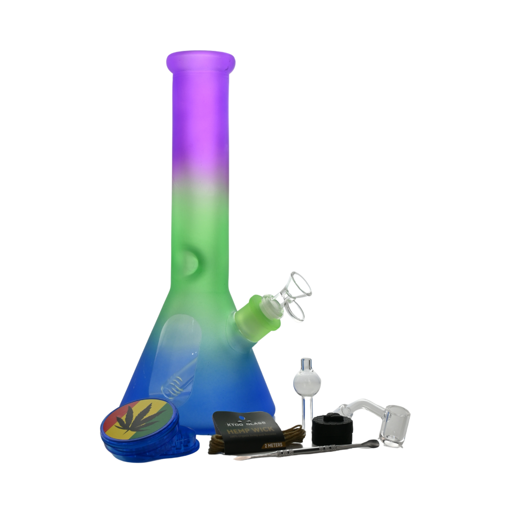 12" Iridescent Rainbow Glass Bong Dab Kit