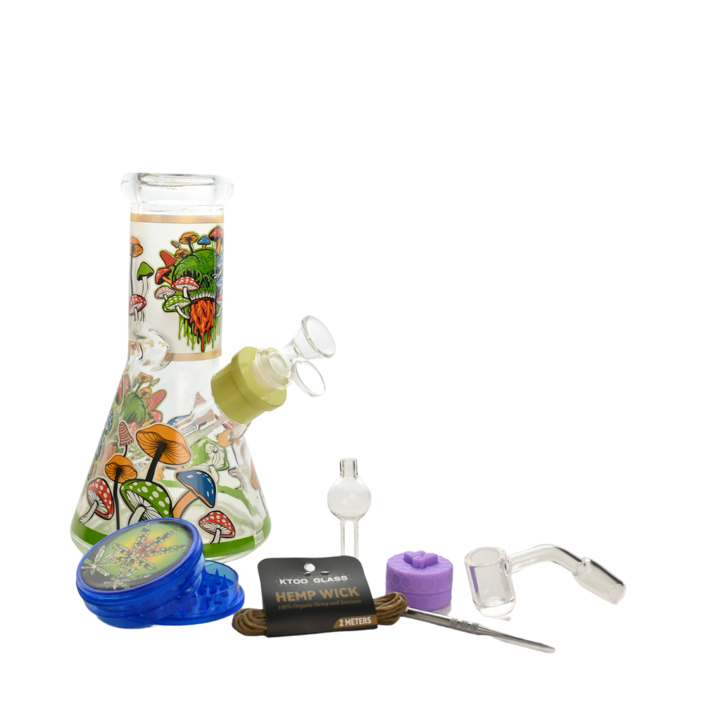 8" Psychedelic Mushroom Glass Bong Dab Kit