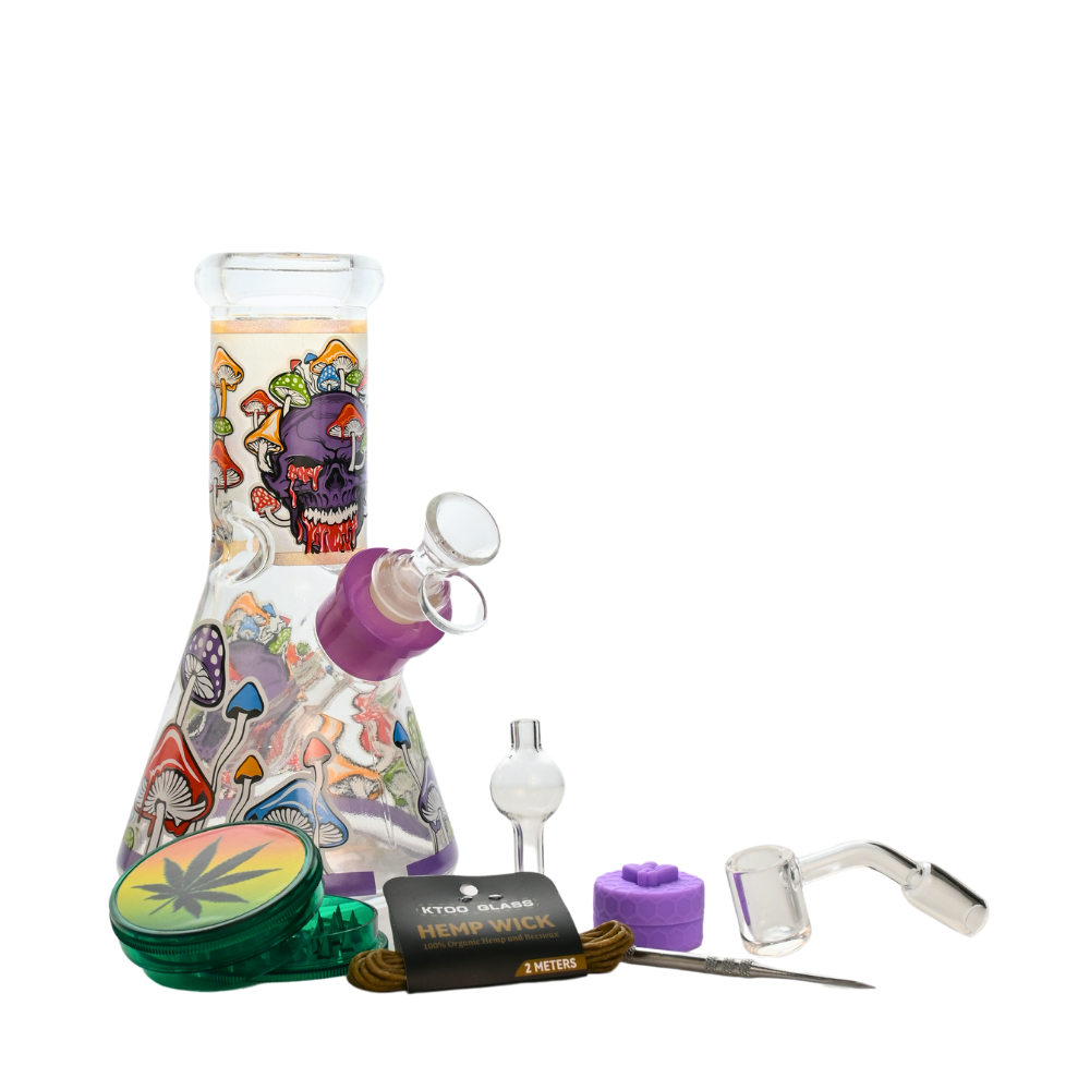 8" Psychedelic Mushroom Glass Bong Dab Kit