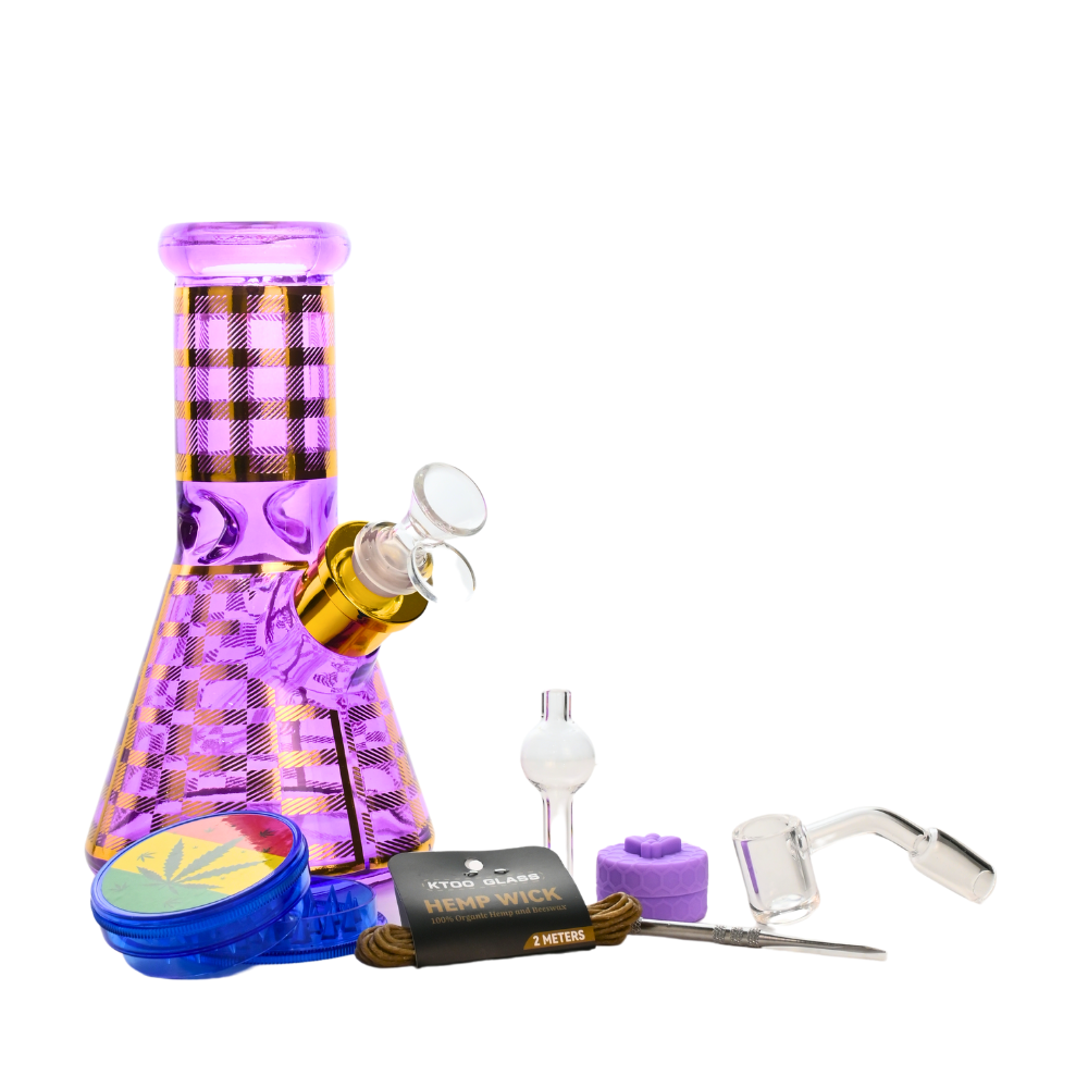 8" Checkered Pattern Glass Bong Dab Kit