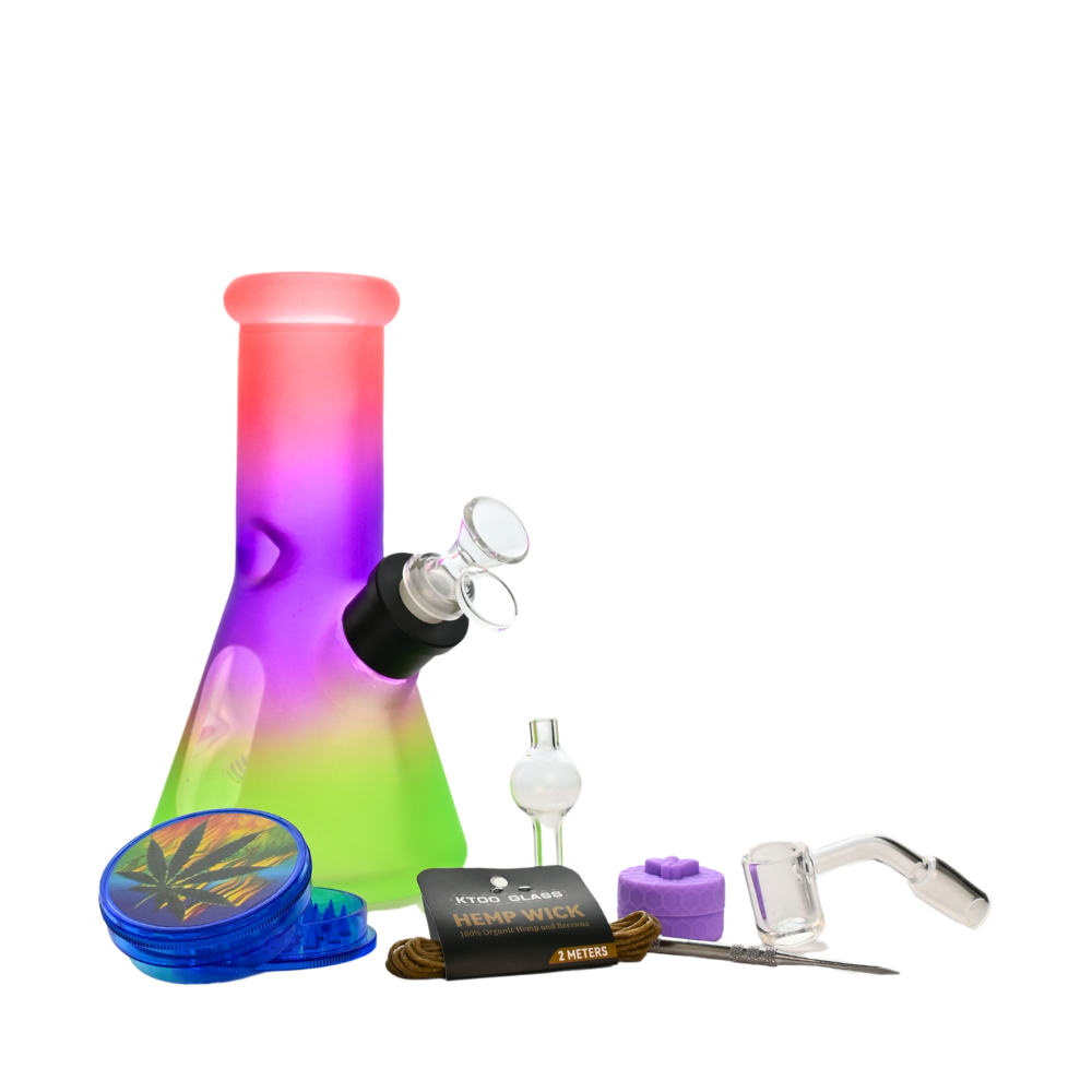 8" Iridescent Rainbow Glass Bong Dab Kit