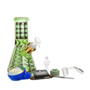 8" Checkered Pattern Glass Bong 9-in-1 Dab Kit