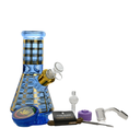 8" Checkered Pattern Glass Bong 9-in-1 Dab Kit