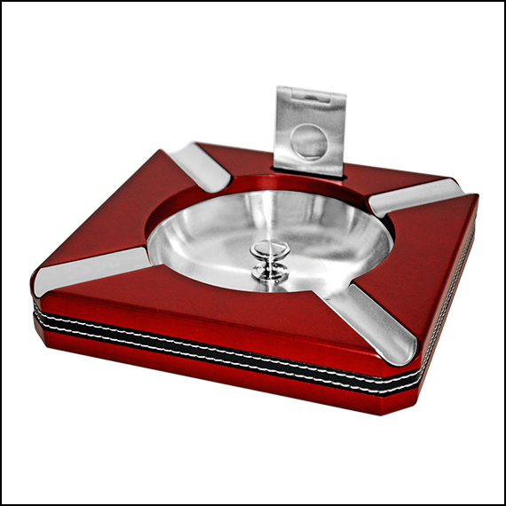 CIGAR ASHTRAY - SQUARE - WITH CUTTER - RED