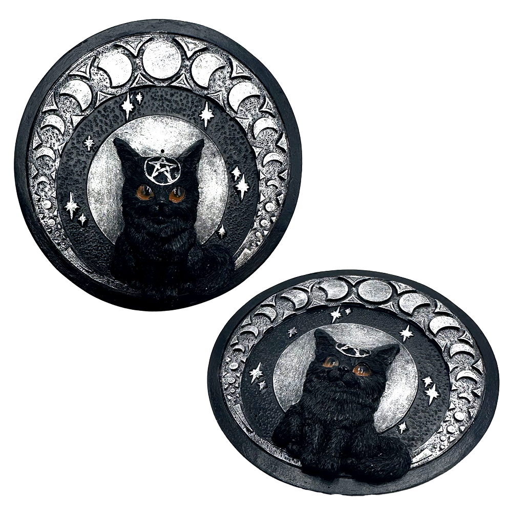 INCENSE BURNER - BLACK CAT WITH MOONS (3325)