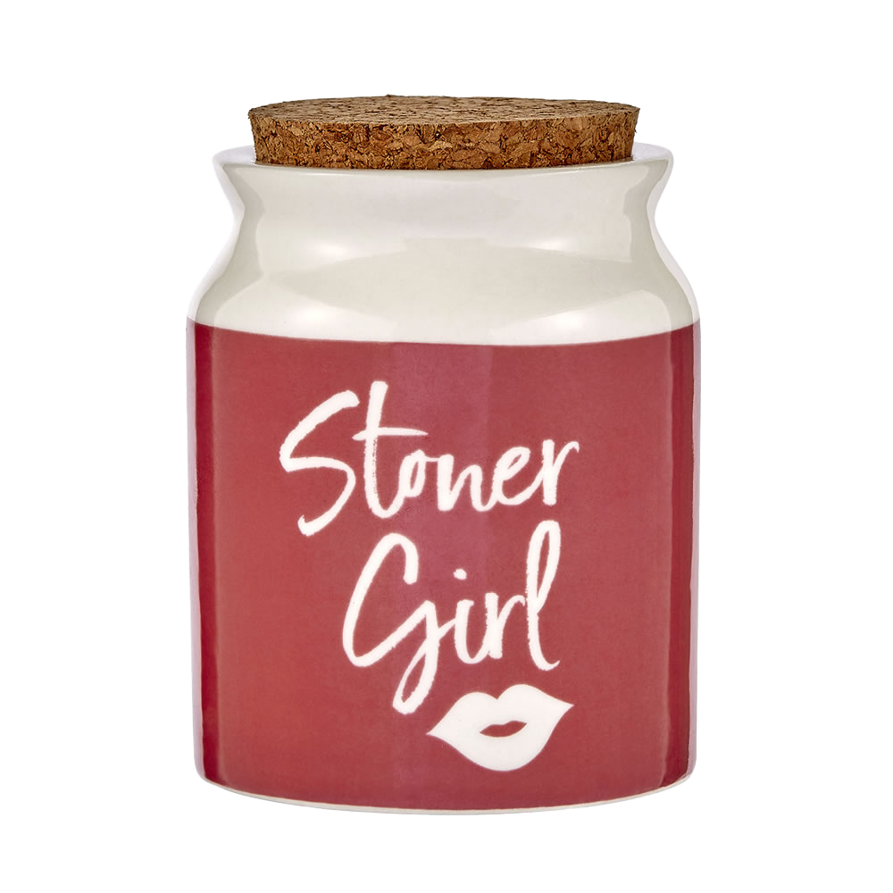 STORAGE JAR -  CERAMIC PINK STONER GIRL