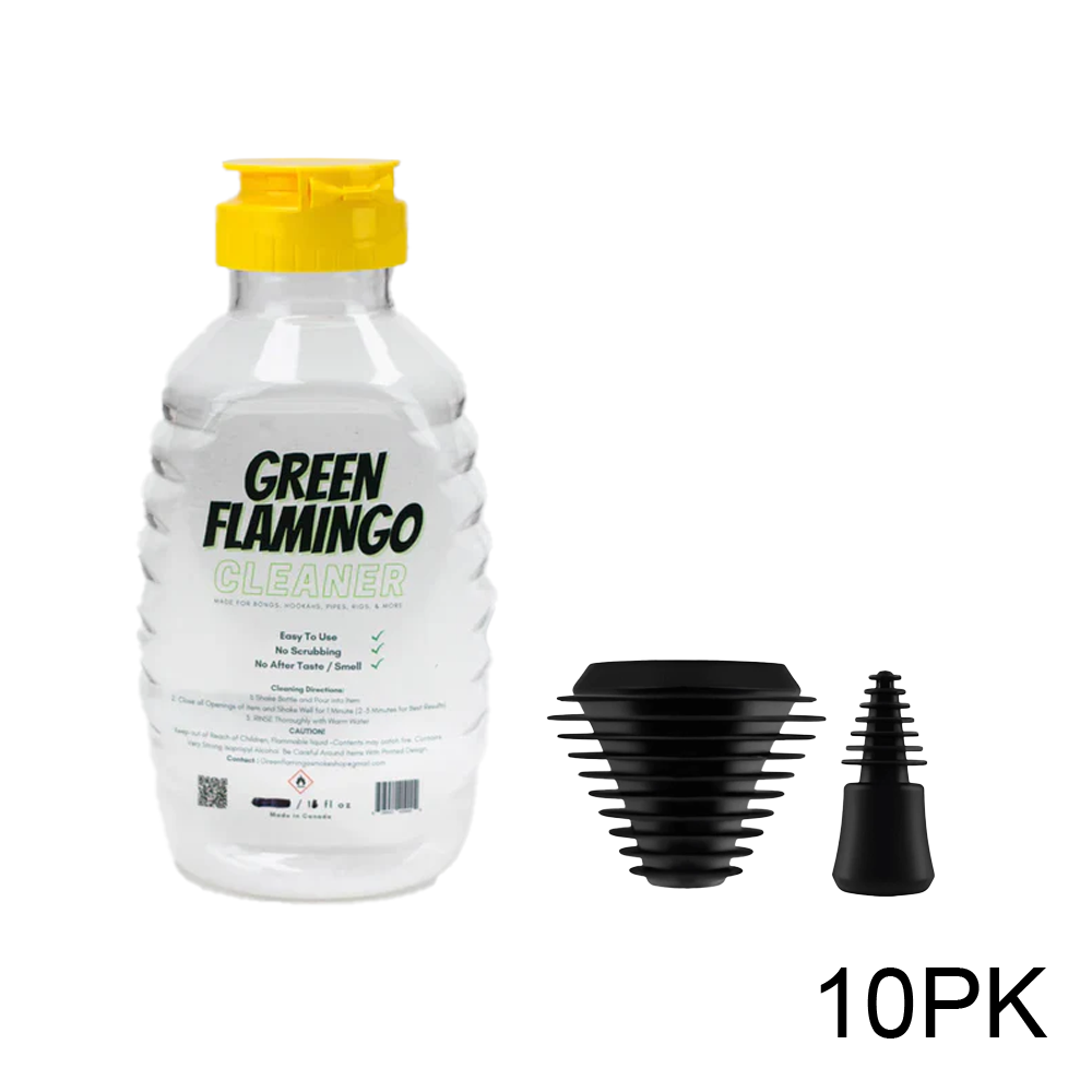 GREEN FLAMINGO - LIQUID CLEANER - 11 OZ. + PLUG CAPS (10PK)