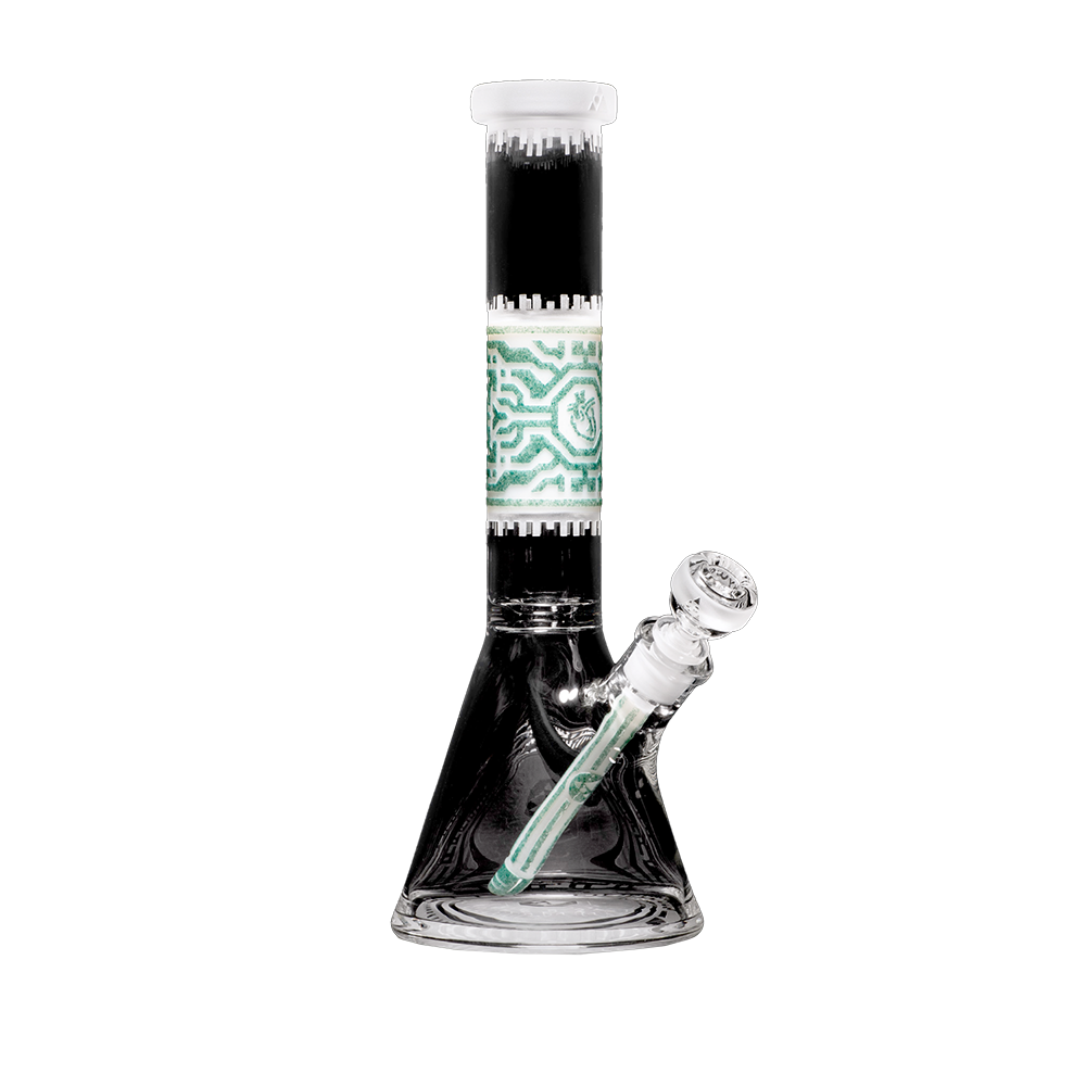 MILKYWAY XP - Empathic 15″ White and Green Frit Beaker Bong - 9mm (mk-1060)