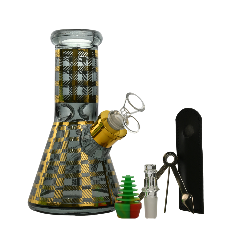 8" Checkered Pattern 6-in-1 Glass Bong Kit