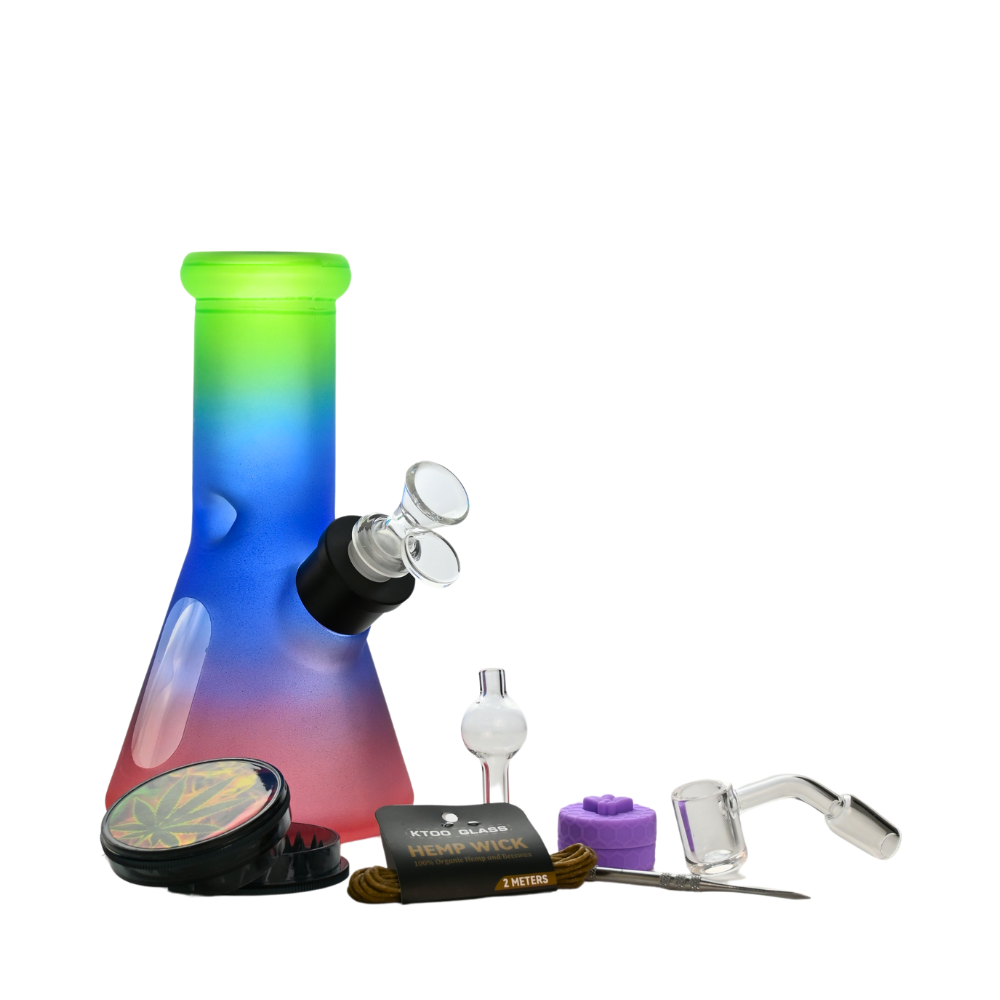 8" Iridescent Rainbow Glass Bong 9-in-1 Dab Kit