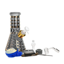 8" Checkered Pattern Glass Bong 9-in-1 Dab Kit