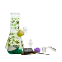 8" Green Leaf Glass Bong 9-in-1 Dab Kit