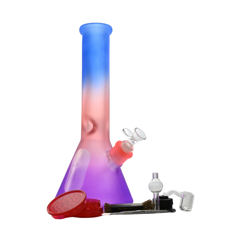 12" Iridescent Rainbow Glass Bong 9-in-1 Dab Kit