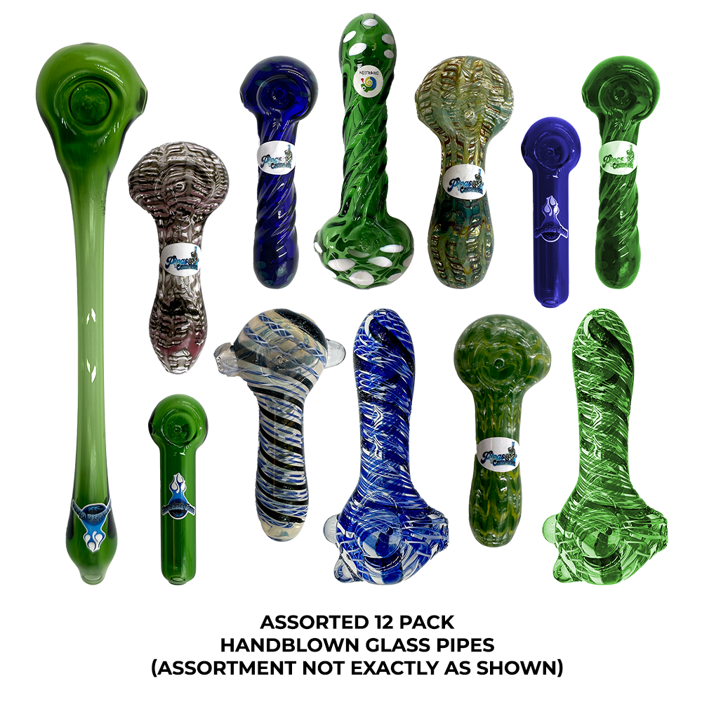 GLASS PIPES - HAND BLOWN GLASS PIPE KIT - 12PK