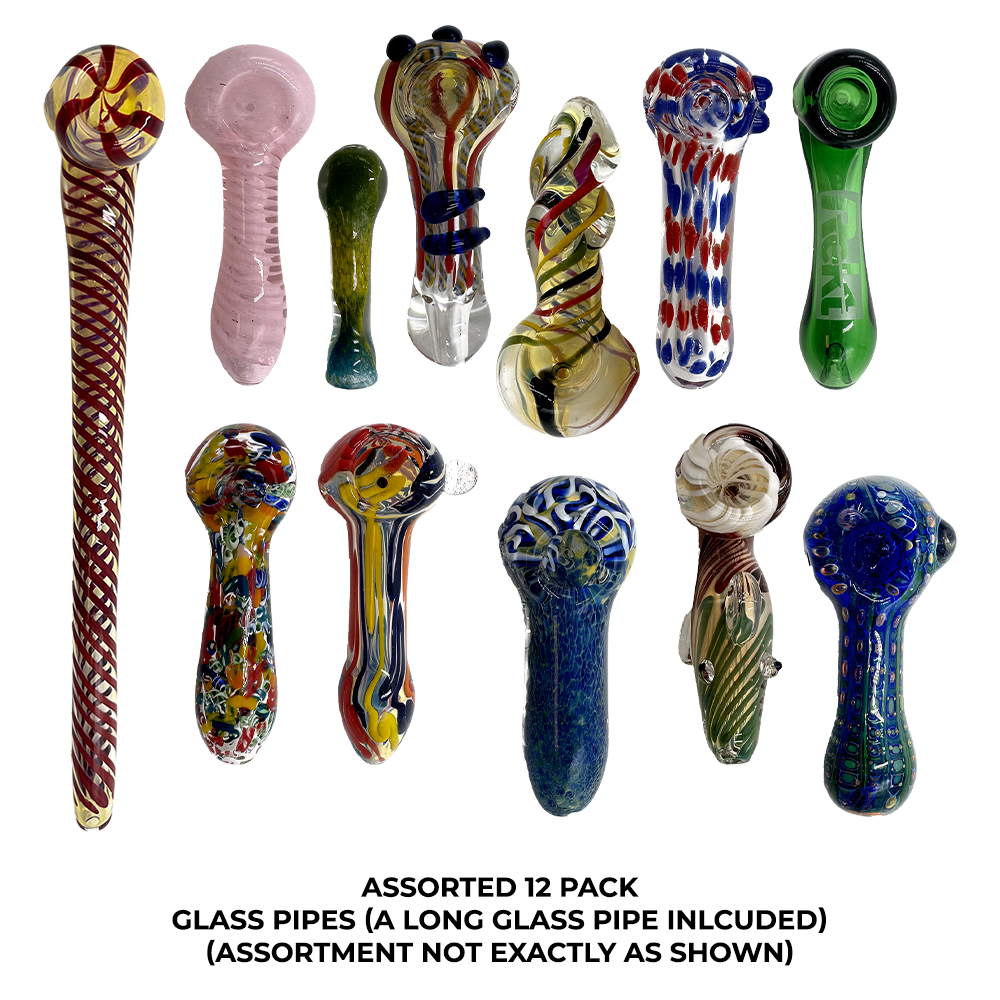 GLASS PIPES - ASSORTED PIPE KIT - LONG - 12PK