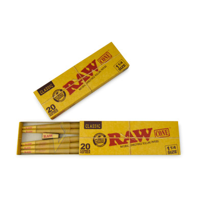 Raw 1 1/4 Classic Cone W/Funnel - 20ct