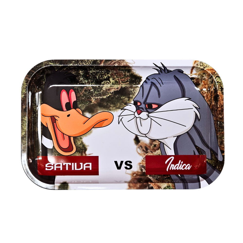 Sativa vs Indica Metal Rolling Tray - Medium