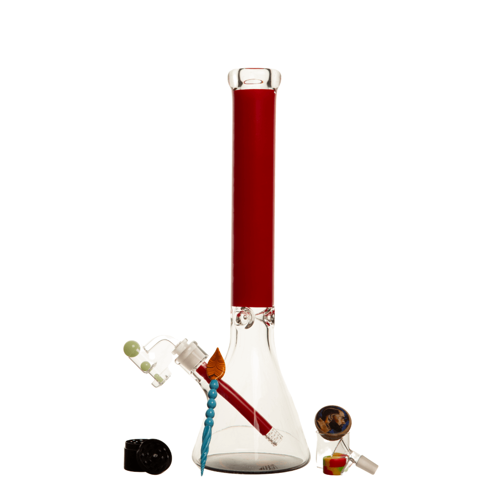 18" 9mm NH Font Beaker Bong w/ Base Art 2 - Red