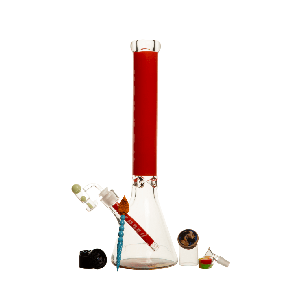 18" 9mm NH Font Beaker Bong w/ Base Art 3 - Red