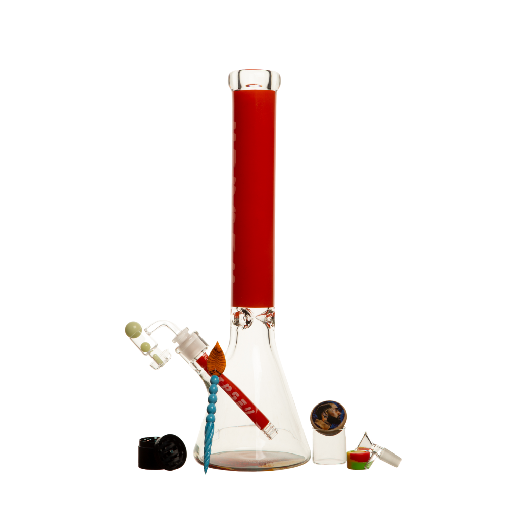 18" 9mm NH Font Beaker Bong w/ Base Art 4 - Red