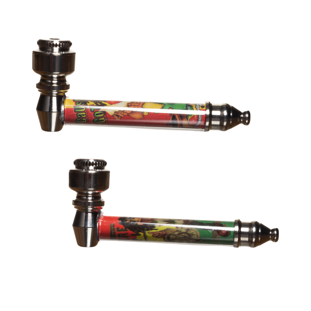 High Grade Rasta Large Metal Hand Pipe w/ Screens - 12ct