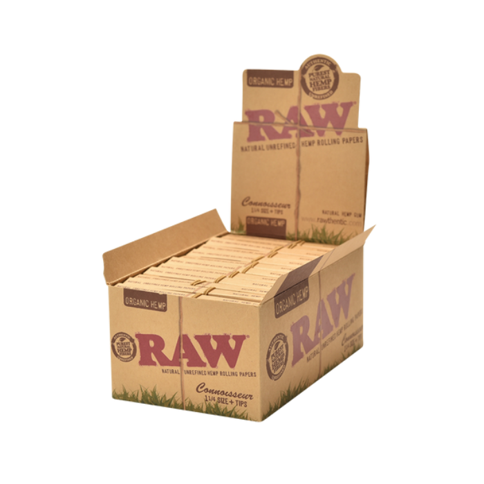 Raw Organic Hemp Connoisseur 1 1/4 Rolling Papers and Tips - 24ct