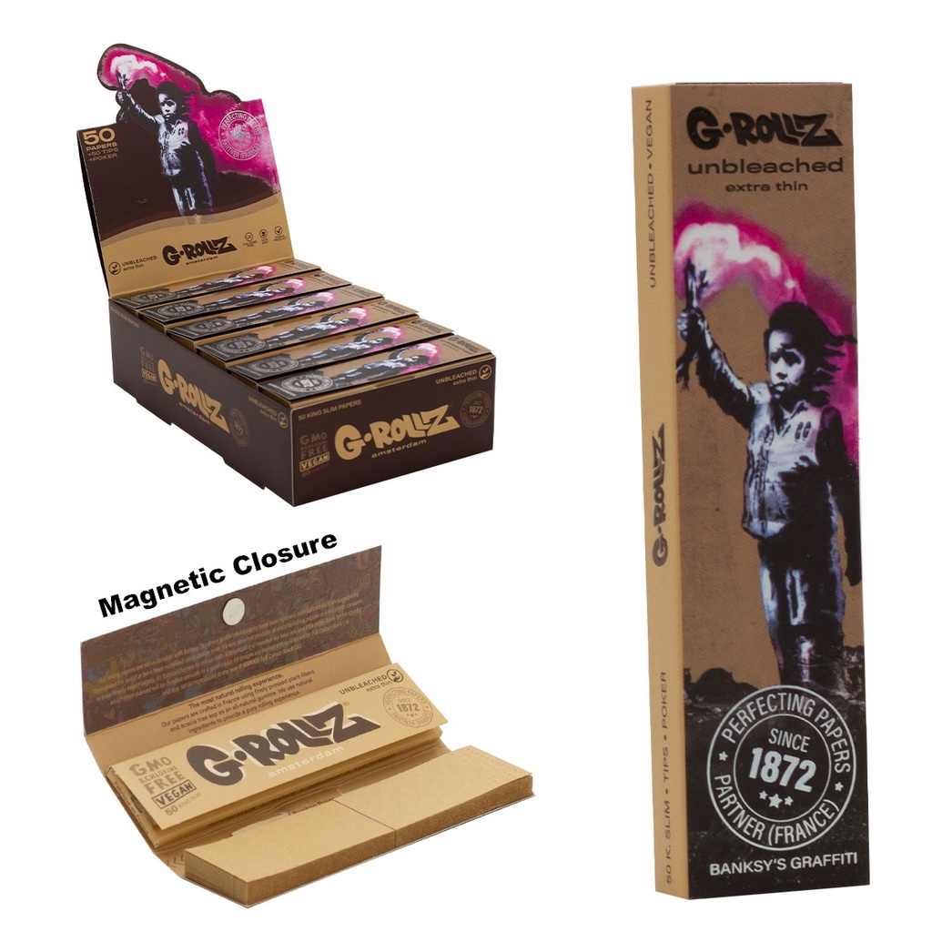 G-Rollz Banksy's Graffiti 'Torch Boy' Unbleached KS Slim Rolling Papers + Tips - 50ct