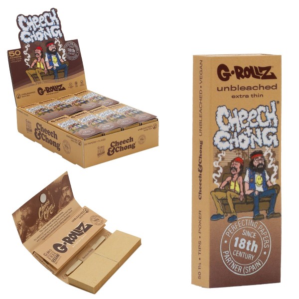 G-Rollz Cheech & Chong 'In da Chair' Unbleached  11/4 Rolling Papers + Tips - 24ct