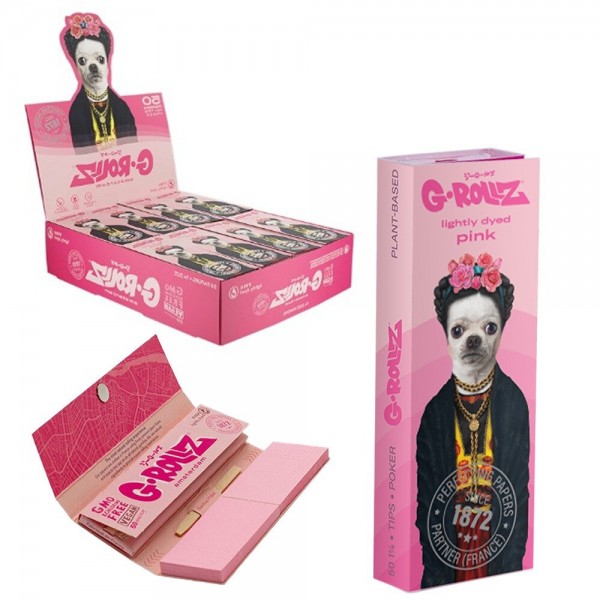 G-Rollz Pets Rock 'Frieda' Pink 11/4 Rolling Papers + Tips - 24ct