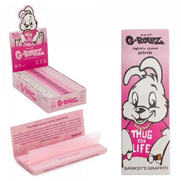 G-Rollz Banksy's Graffiti 'Thug 4 Life' Lightly Dyed Pink 11/4 Rolling Papers - 25ct