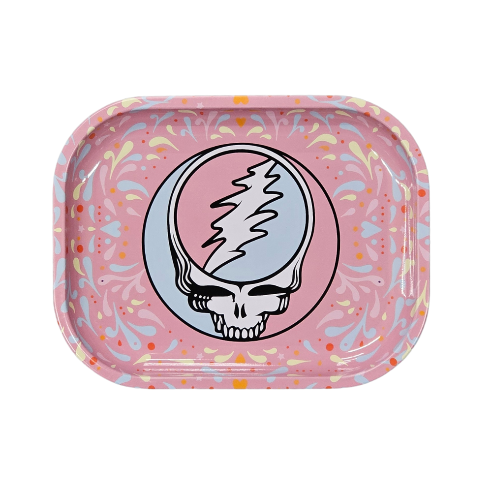 Blazy Susan Grateful Dead Pink & Blue Stealie Metal Rolling Tray - Small