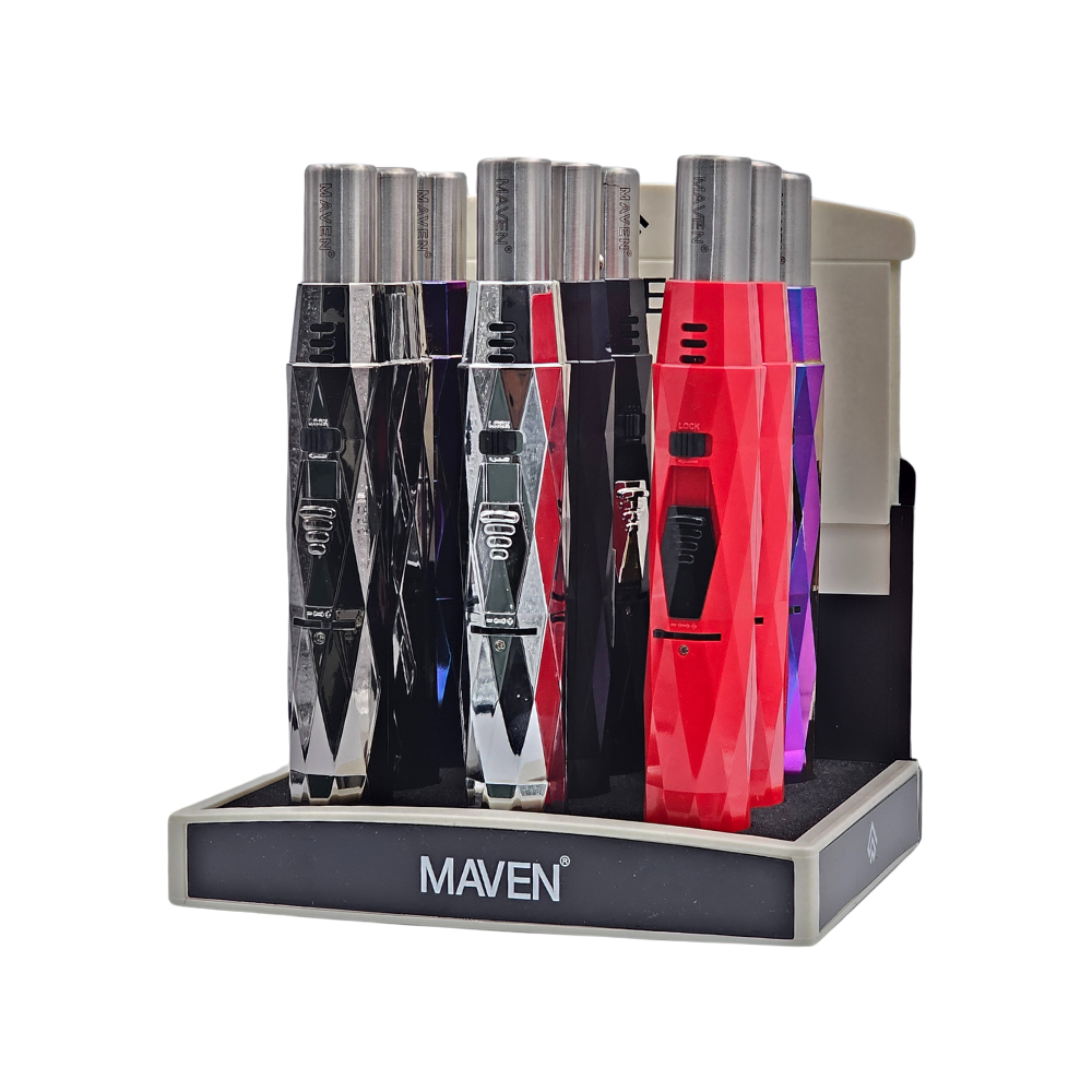 Maven Diamond Windproof Pen Torch Lighters - 9ct