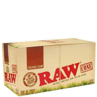 RAW Organic Hemp 1 1/4 Slow Burning Cones 6pk- 32ct