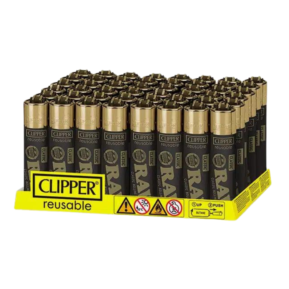 Clipper Raw Black & Gold Logo Lighters - 48ct