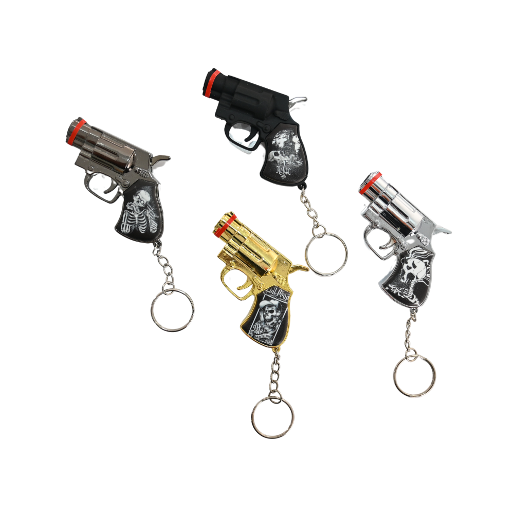 Skull Revolver Lighter w/ Key Ring - 12ct