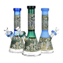 9" Pulsar Mushroom Melange Etched Glass Beaker Water Pipe - Assorted Colours