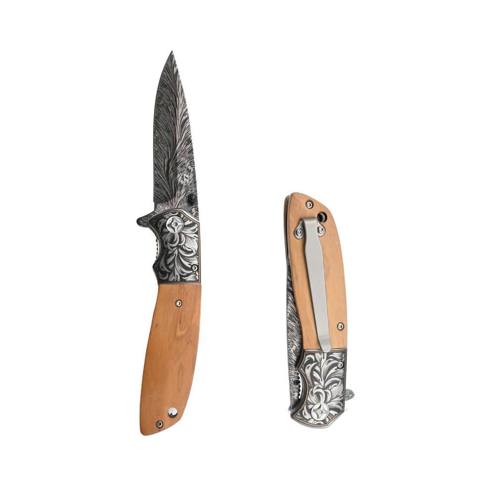 Ozzuni Stainless Steel Engraved Pocket Knife