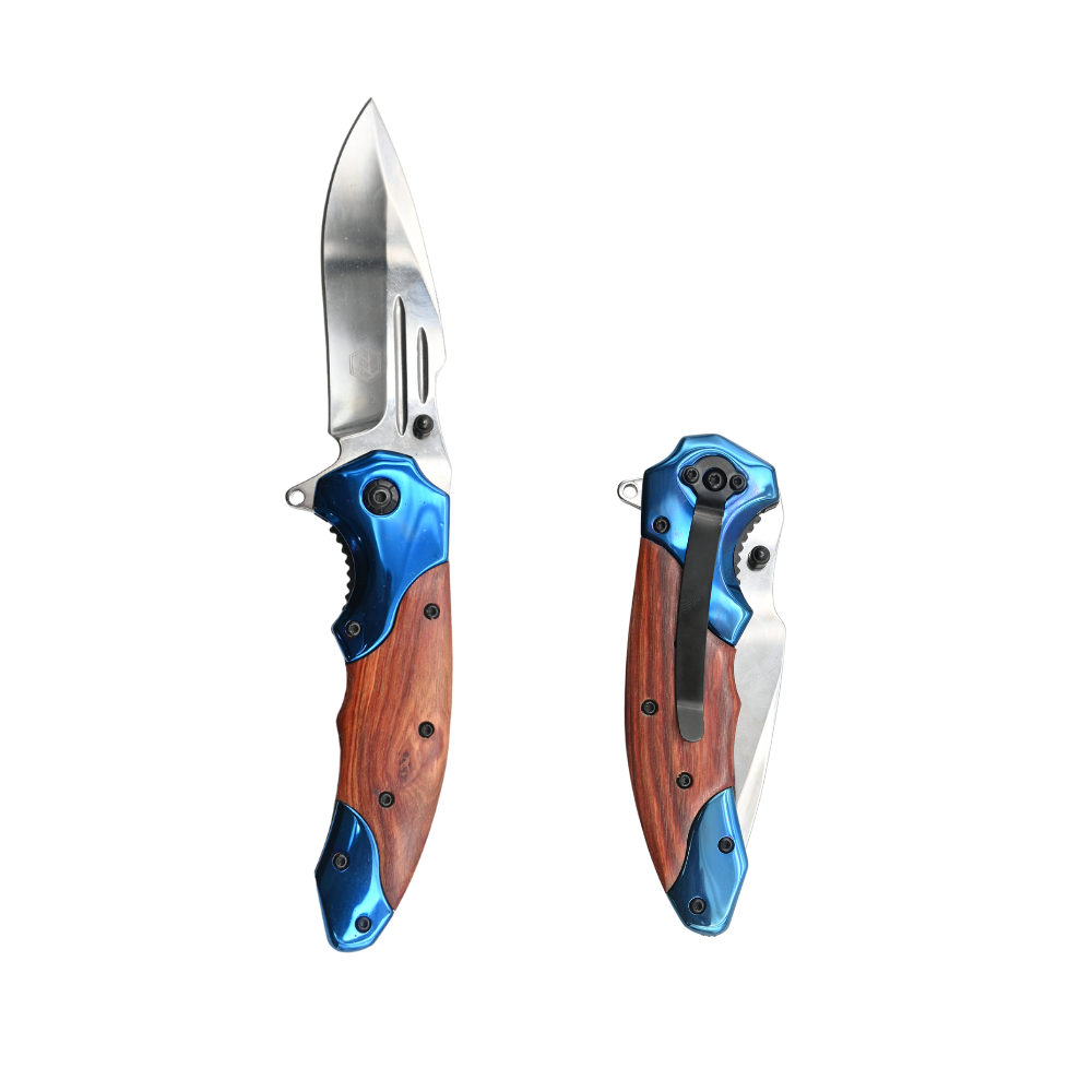 Ozzuni Stainless Steel Blue Timber Foldable Pocket Knife