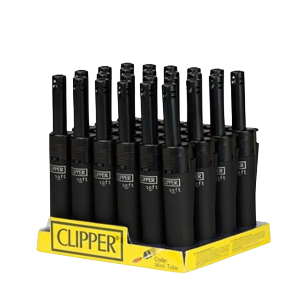 Clipper Mini Tube Black Matte Lighters - 24ct