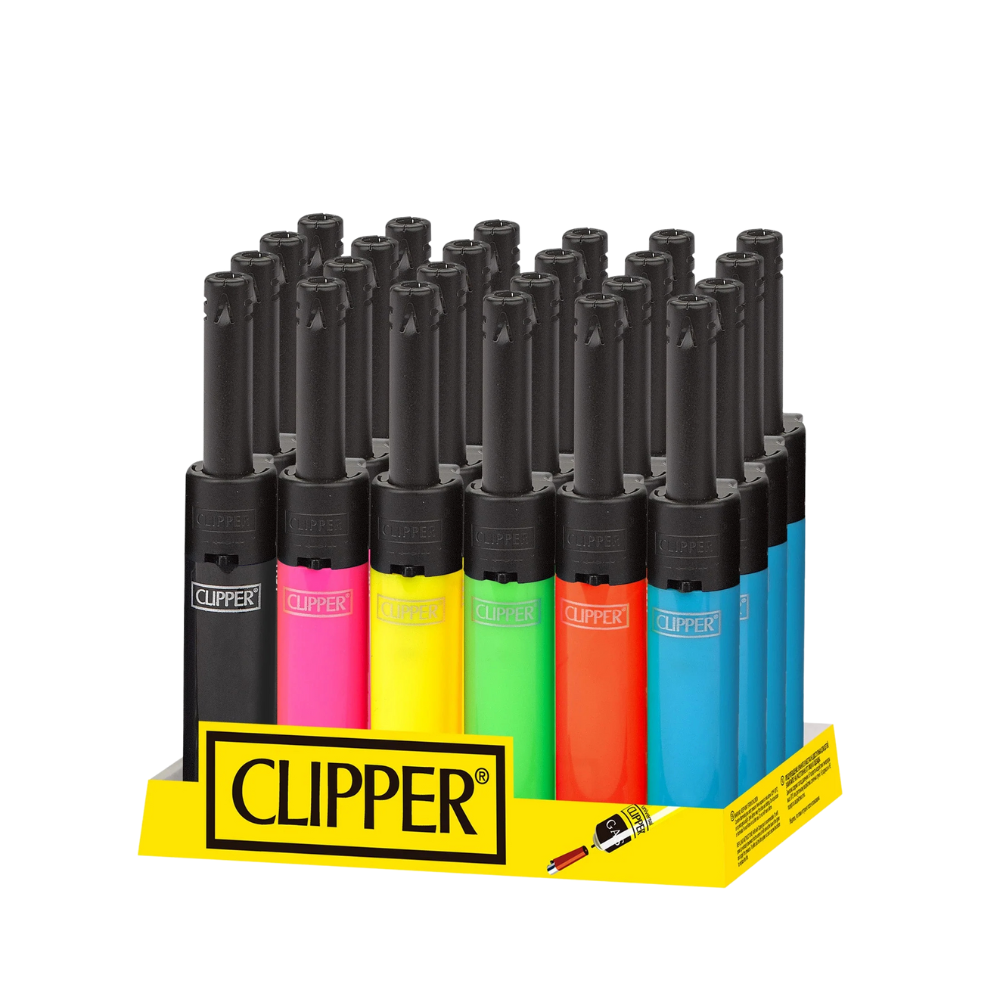 Clipper Mini Tube Solid Fluo Lighters - 24ct