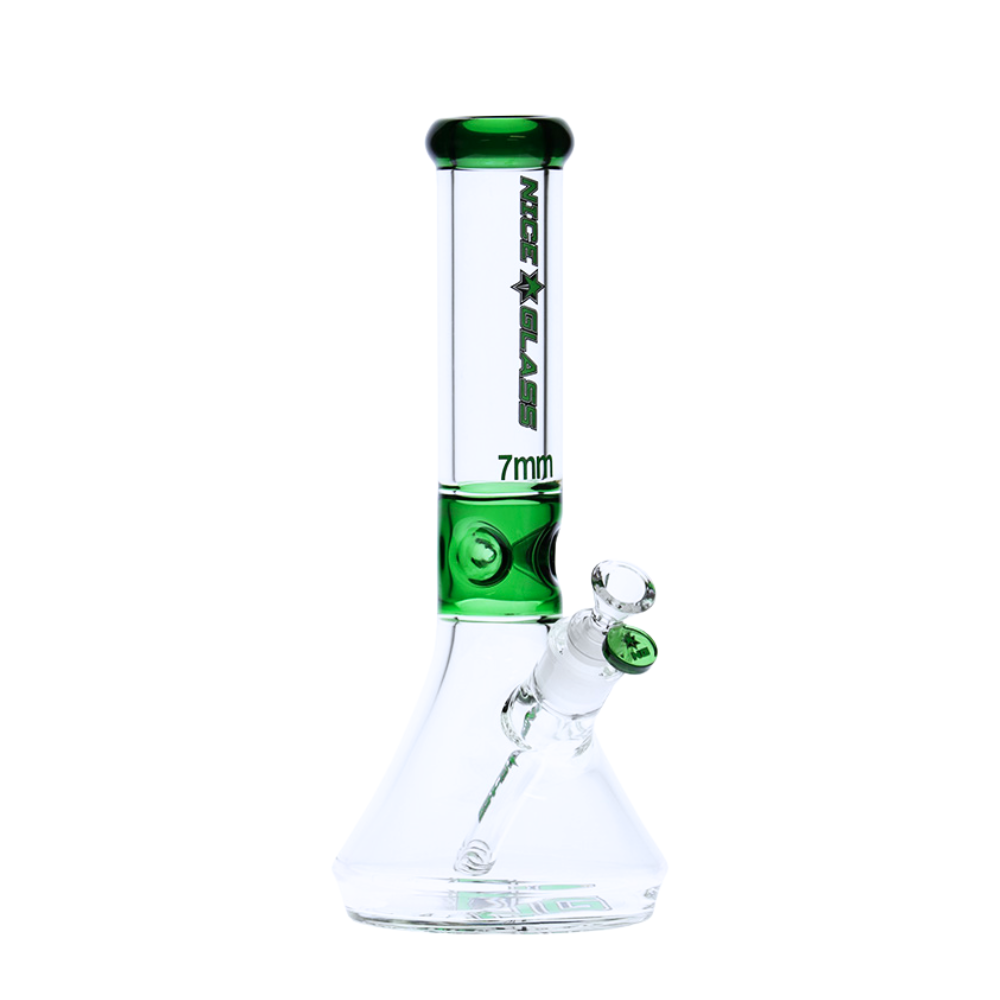 13" Nice Glass 7mm Flat Base Beaker Bong - Assorted Colours