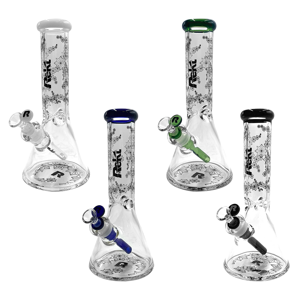 Rekt Bong 12" Beaker Ice Pinch Floral Pattern