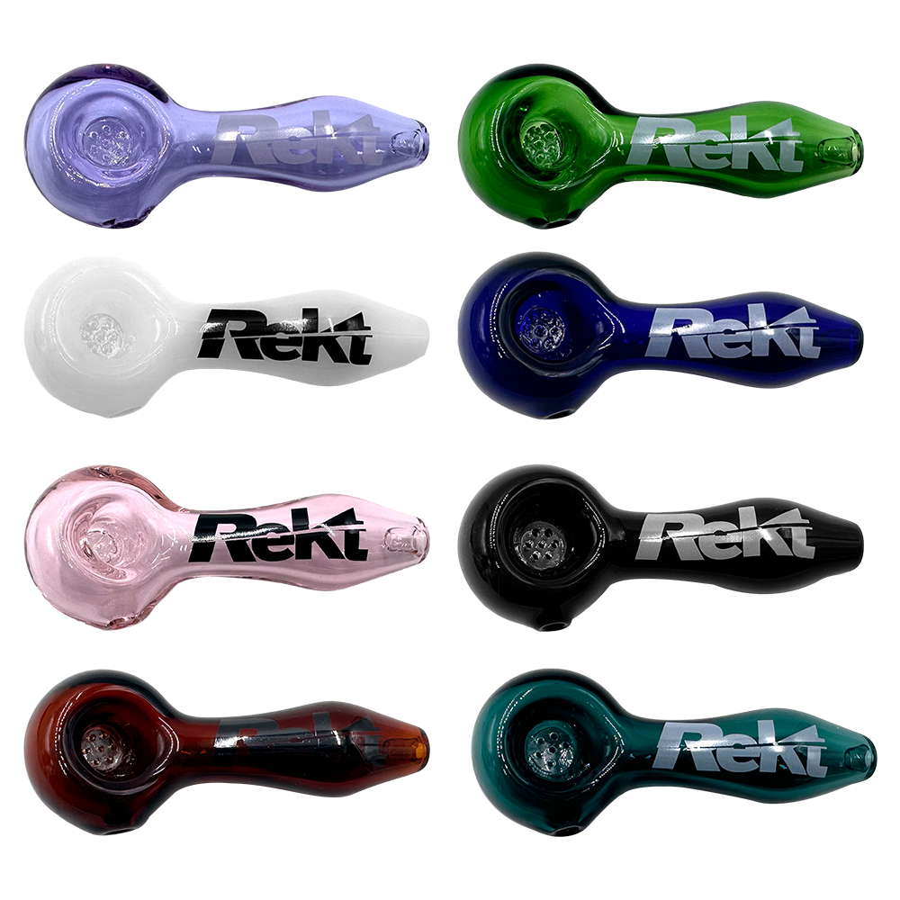 Rekt - Glass Pipe With Screen - Spoon - 3.9"