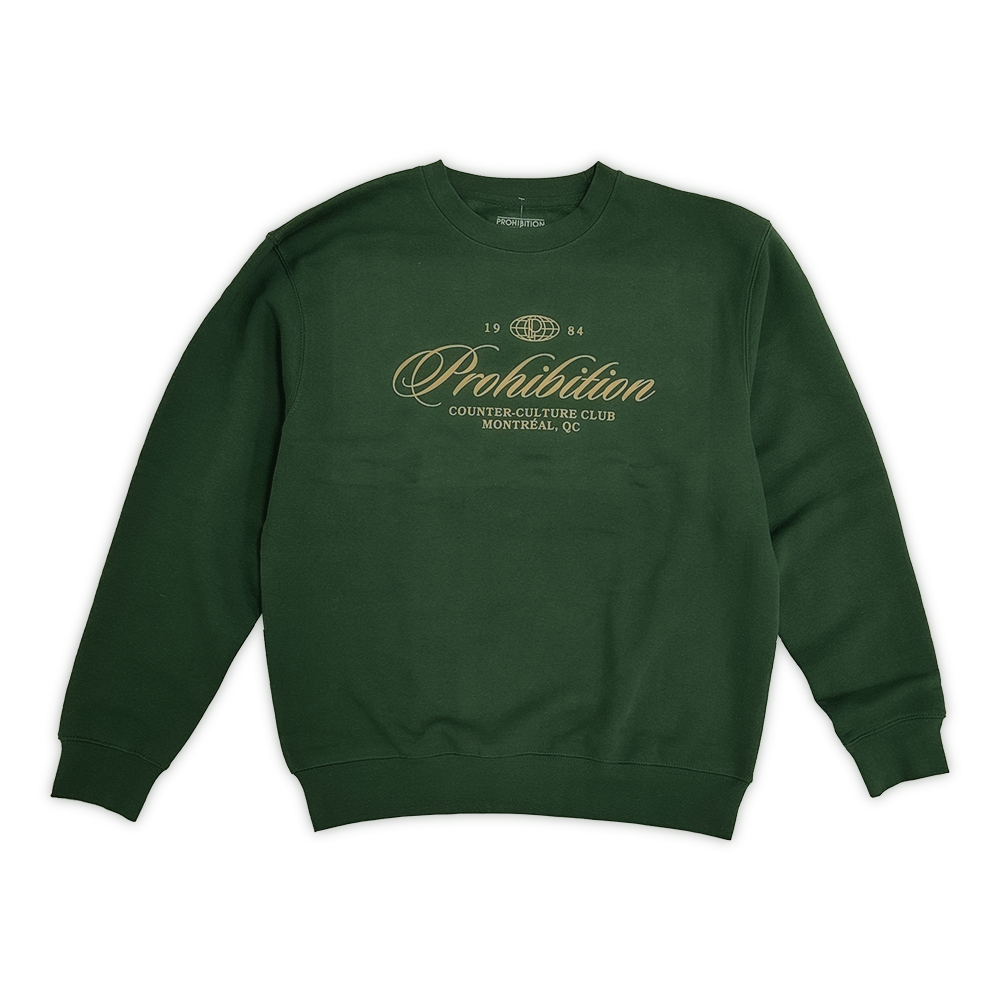 Prohibition - Script Crewneck - Forest Green & Gold