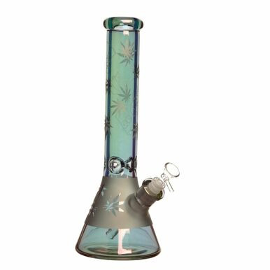 [MD-NB-MB318] 14" 7mm Leafy Scene Chrome Glass Bong