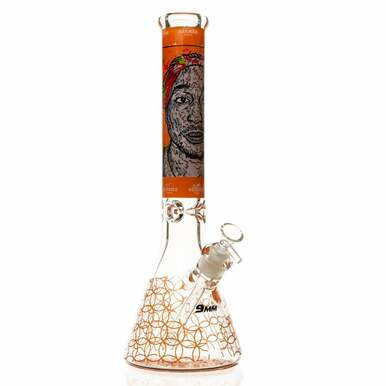 [WP-415-2 HERMES] 16" 9mm Orange Icons Glass Bong